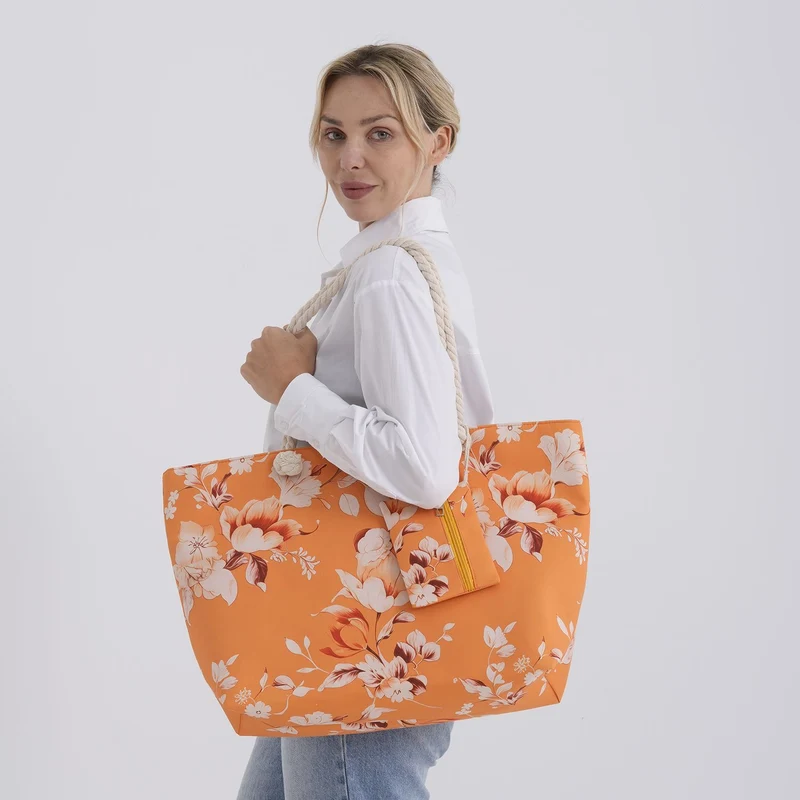 Leopardenmuster Shopper Set 2-teilig Große Tragetasche 56 x 36 x 16 cm mit Reißverschluss Etui 15 x 12 cm, Rot