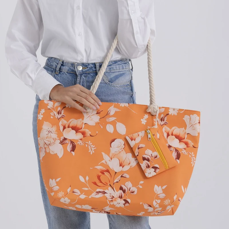 Leopardenmuster Shopper Set 2-teilig Große Tragetasche 56 x 36 x 16 cm mit Reißverschluss Etui 15 x 12 cm, Rot