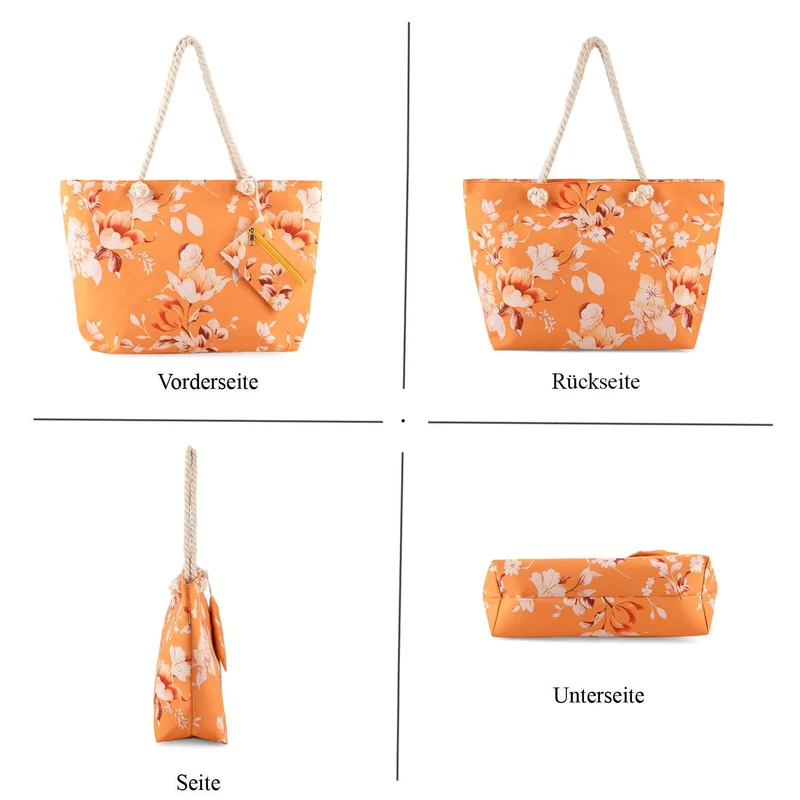 Leopardenmuster Shopper Set 2-teilig Große Tragetasche 56 x 36 x 16 cm mit Reißverschluss Etui 15 x 12 cm, Rot