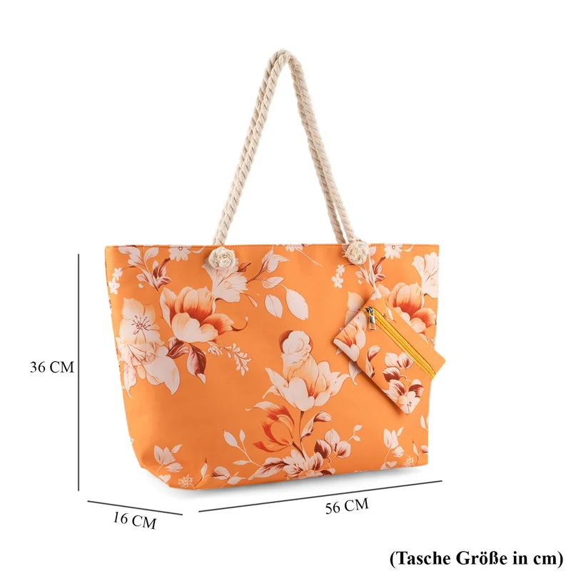 Leopardenmuster Shopper Set 2-teilig Große Tragetasche 56 x 36 x 16 cm mit Reißverschluss Etui 15 x 12 cm, Rot