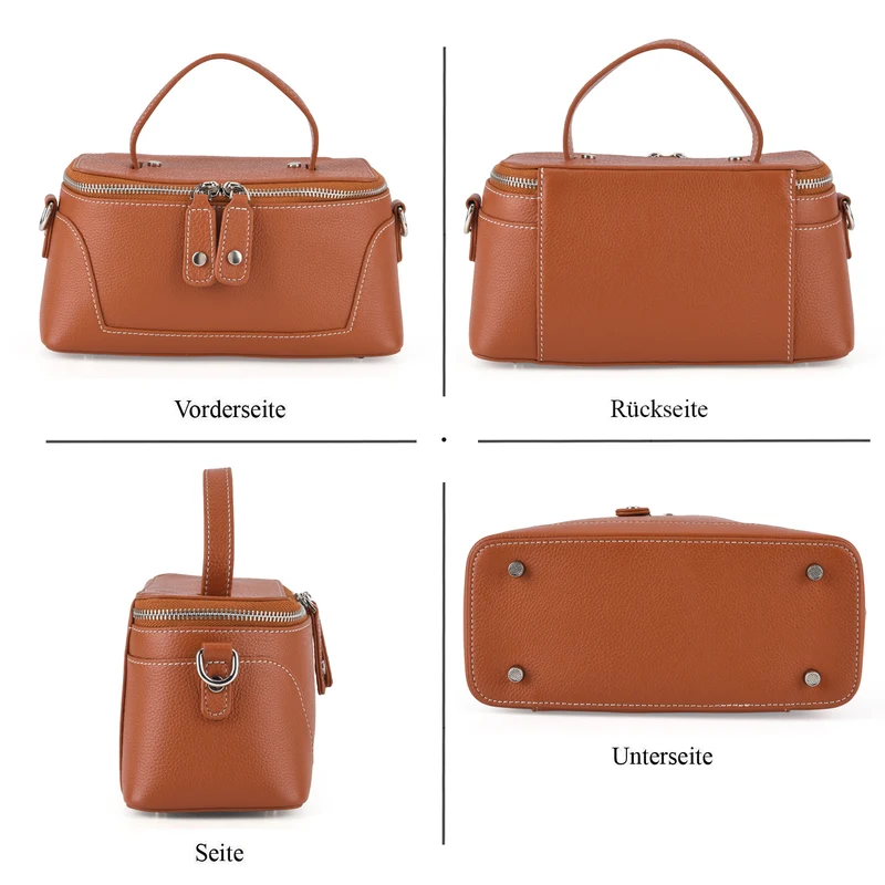 Echtleder City Crossbody-Tasche mit Tragegriff, Braun, 23.5x12x10 cm