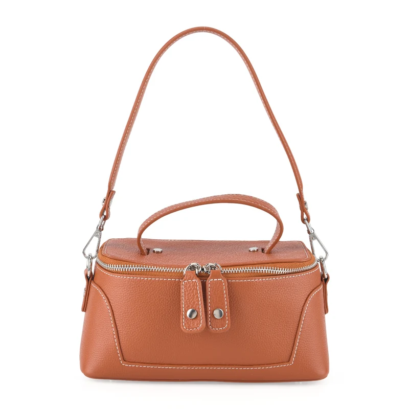Echtleder City Crossbody-Tasche mit Tragegriff, Braun, 23.5x12x10 cm
