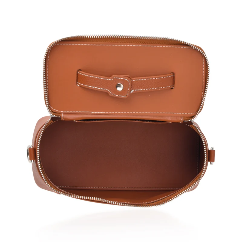 Echtleder City Crossbody-Tasche mit Tragegriff, Braun, 23.5x12x10 cm