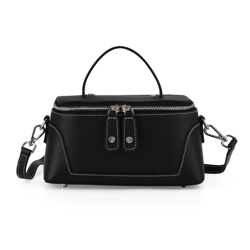 Echtleder City Crossbody-Tasche mit Tragegriff, Braun, 23.5x12x10 cm