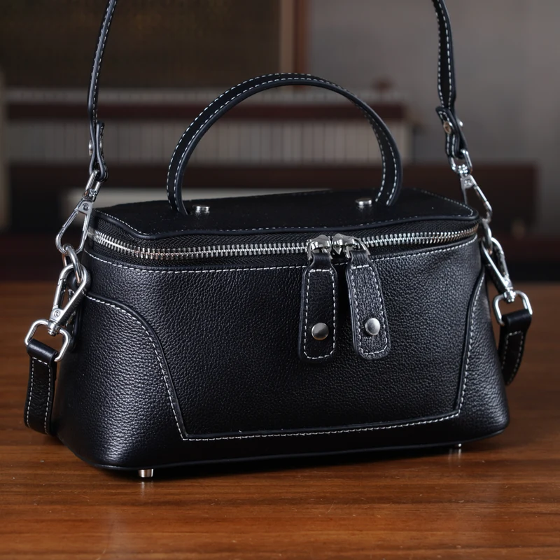 Echtleder City Crossbody-Tasche mit Tragegriff, Braun, 23.5x12x10 cm
