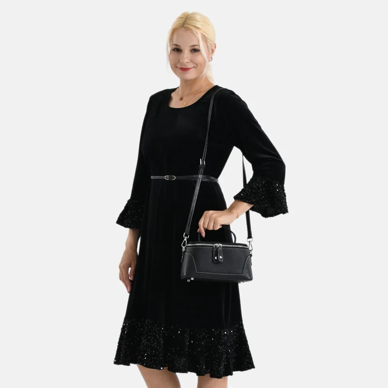 Echtleder City Crossbody-Tasche mit Tragegriff, Braun, 23.5x12x10 cm