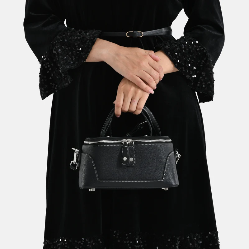 Echtleder City Crossbody-Tasche mit Tragegriff, Braun, 23.5x12x10 cm