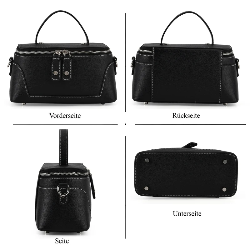 Echtleder City Crossbody-Tasche mit Tragegriff, Braun, 23.5x12x10 cm