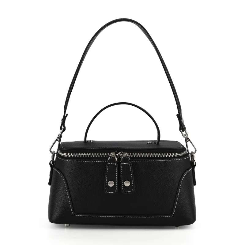 Echtleder City Crossbody-Tasche mit Tragegriff, Braun, 23.5x12x10 cm