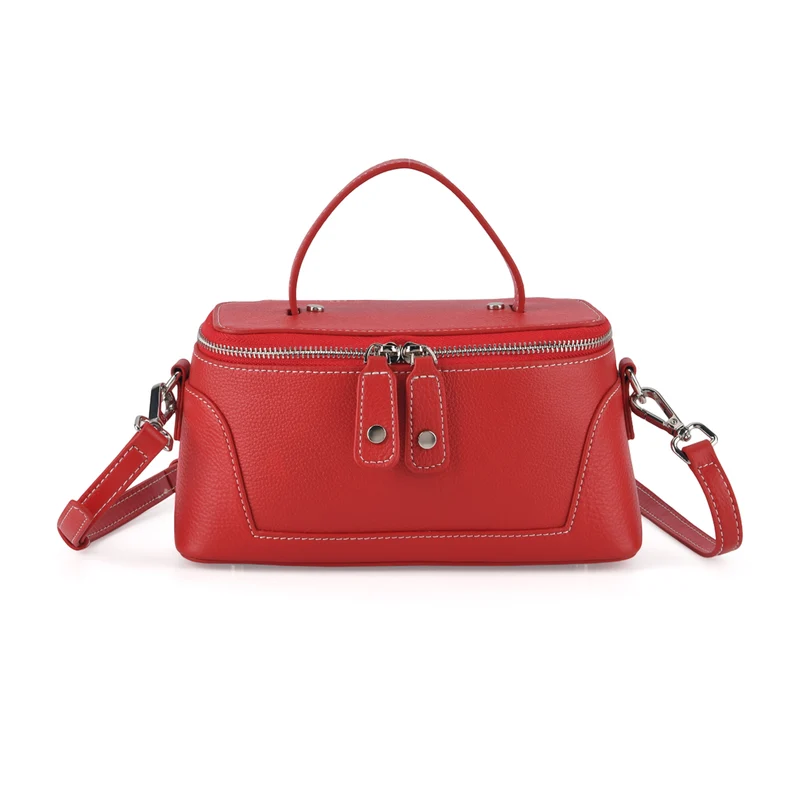 Echtleder City Crossbody-Tasche mit Tragegriff, Braun, 23.5x12x10 cm
