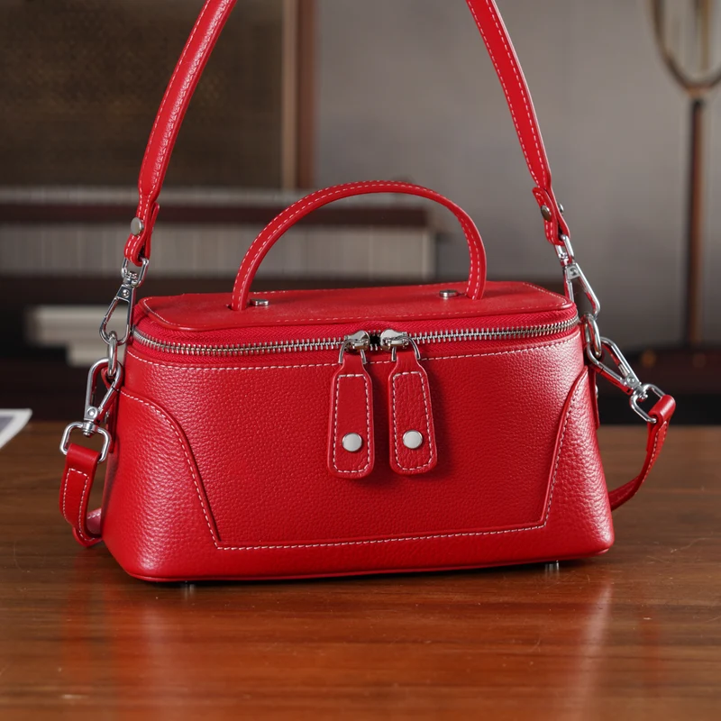 Echtleder City Crossbody-Tasche mit Tragegriff, Braun, 23.5x12x10 cm