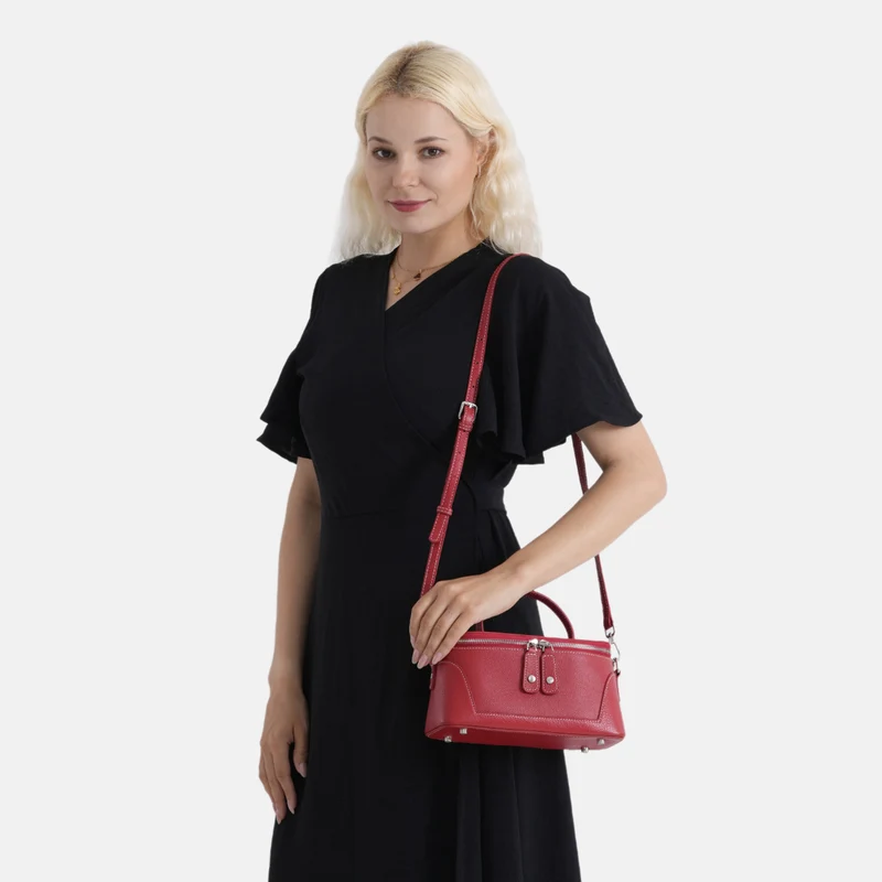 Echtleder City Crossbody-Tasche mit Tragegriff, Braun, 23.5x12x10 cm