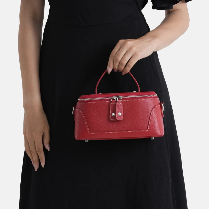 Echtleder City Crossbody-Tasche mit Tragegriff, Braun, 23.5x12x10 cm