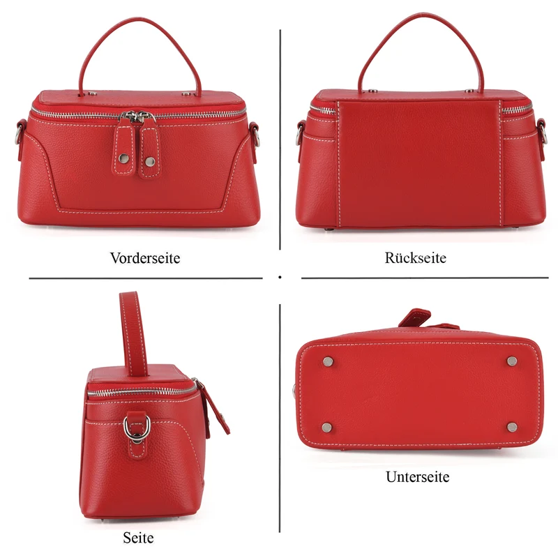 Echtleder City Crossbody-Tasche mit Tragegriff, Braun, 23.5x12x10 cm