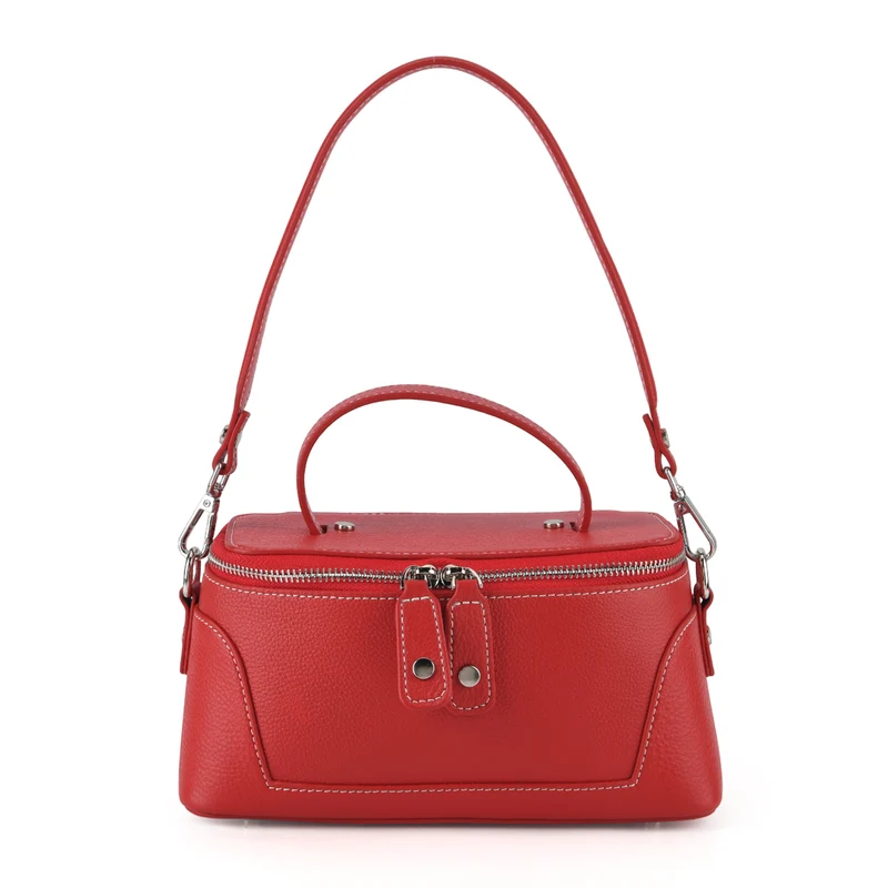 Echtleder City Crossbody-Tasche mit Tragegriff, Braun, 23.5x12x10 cm