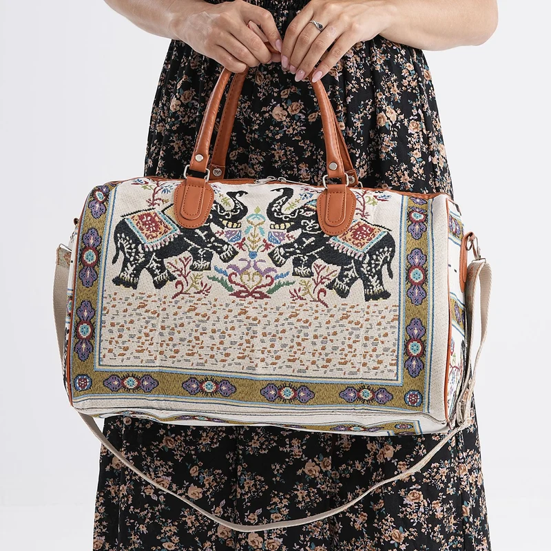 Weekender-Tasche mit Blumenmuster, 45x23x27 cm, Elefant