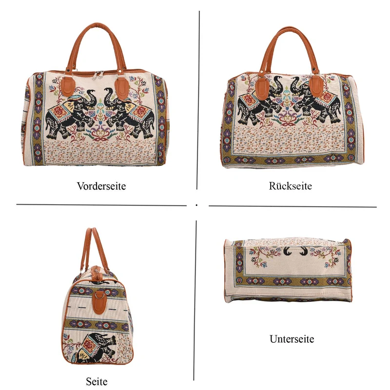 Weekender-Tasche mit Blumenmuster, 45x23x27 cm, Elefant
