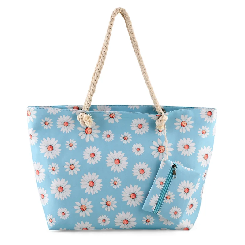2er Set Sommertaschen, Blumenprint, 56 x 36 x 16 cm, Münzbeutel 15 x 12 cm, Prilblume