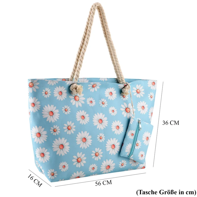 2er Set Sommertaschen, Blumenprint, 56 x 36 x 16 cm, Münzbeutel 15 x 12 cm, Prilblume