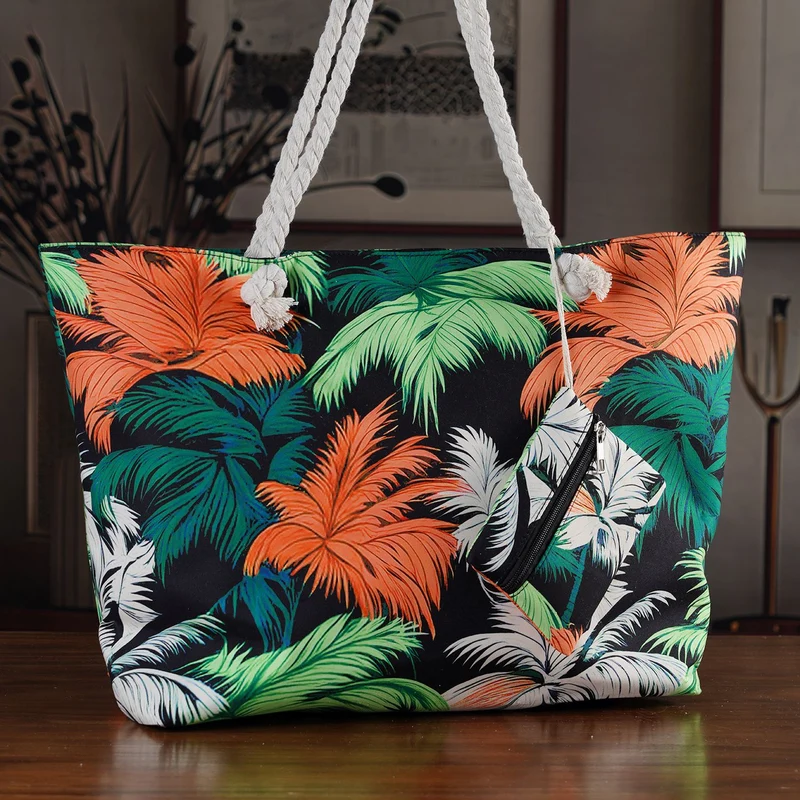 2er Set Sommertaschen, Blumenprint, 56 x 36 x 16 cm, Münzbeutel 15 x 12 cm, Prilblume