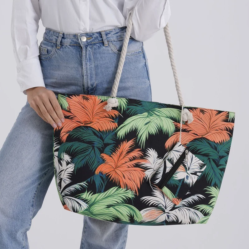 2er Set Sommertaschen, Blumenprint, 56 x 36 x 16 cm, Münzbeutel 15 x 12 cm, Prilblume