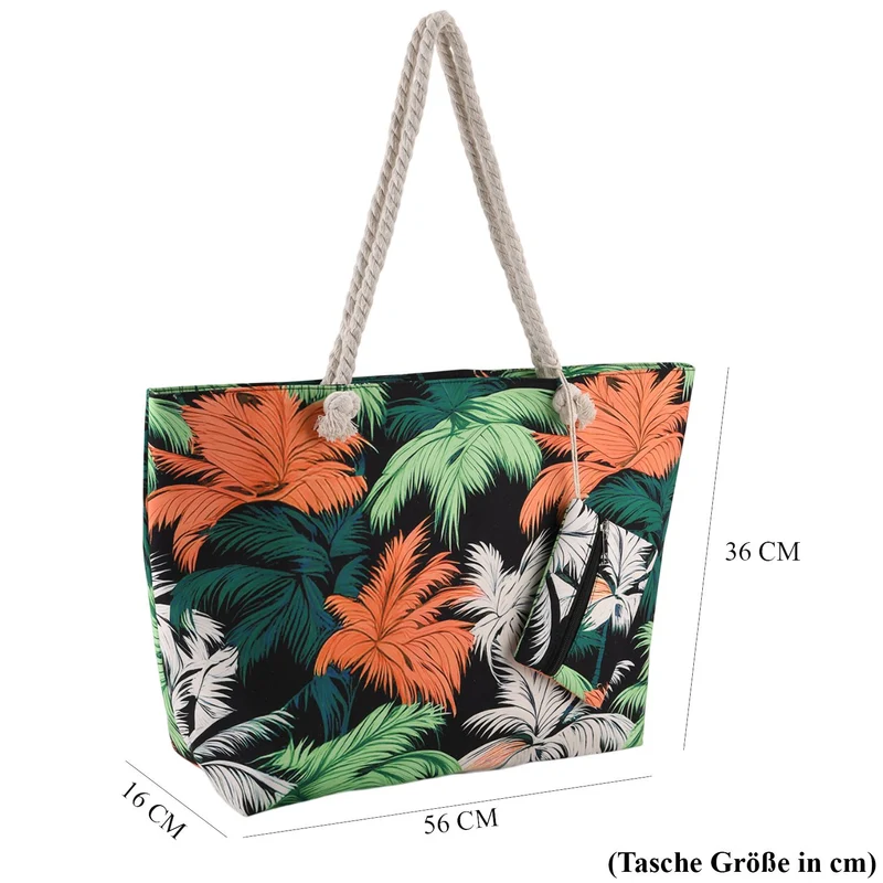 2er Set Sommertaschen, Blumenprint, 56 x 36 x 16 cm, Münzbeutel 15 x 12 cm, Prilblume