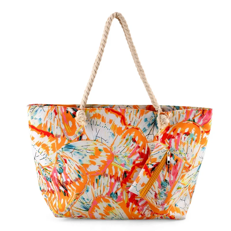 2er Set Sommertaschen, Blumenprint, 56 x 36 x 16 cm, Münzbeutel 15 x 12 cm, Prilblume