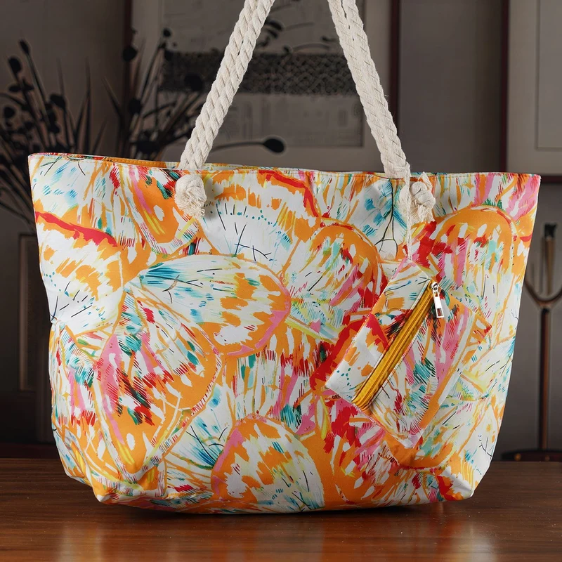 2er Set Sommertaschen, Blumenprint, 56 x 36 x 16 cm, Münzbeutel 15 x 12 cm, Prilblume