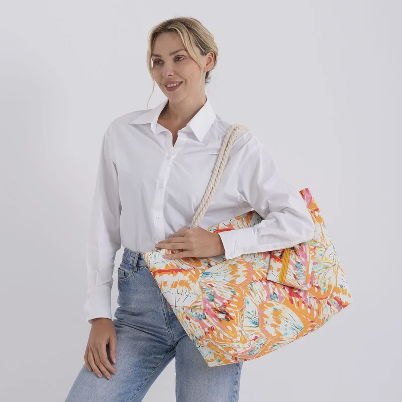 2er Set Sommertaschen, Blumenprint, 56 x 36 x 16 cm, Münzbeutel 15 x 12 cm, Prilblume