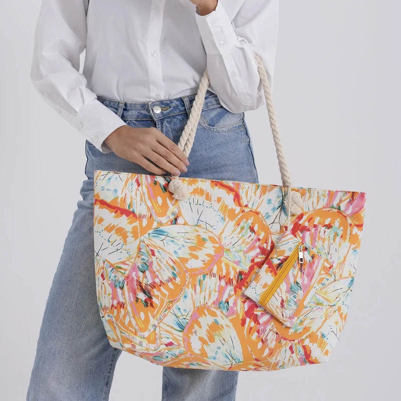 2er Set Sommertaschen, Blumenprint, 56 x 36 x 16 cm, Münzbeutel 15 x 12 cm, Prilblume