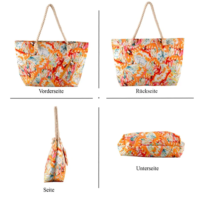 2er Set Sommertaschen, Blumenprint, 56 x 36 x 16 cm, Münzbeutel 15 x 12 cm, Prilblume