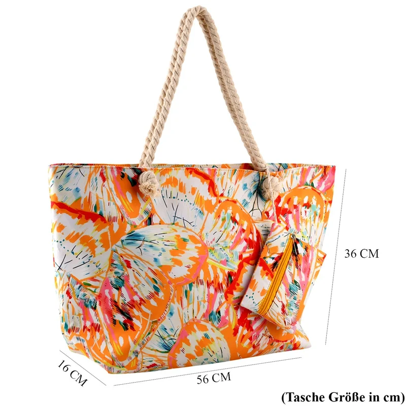 2er Set Sommertaschen, Blumenprint, 56 x 36 x 16 cm, Münzbeutel 15 x 12 cm, Prilblume
