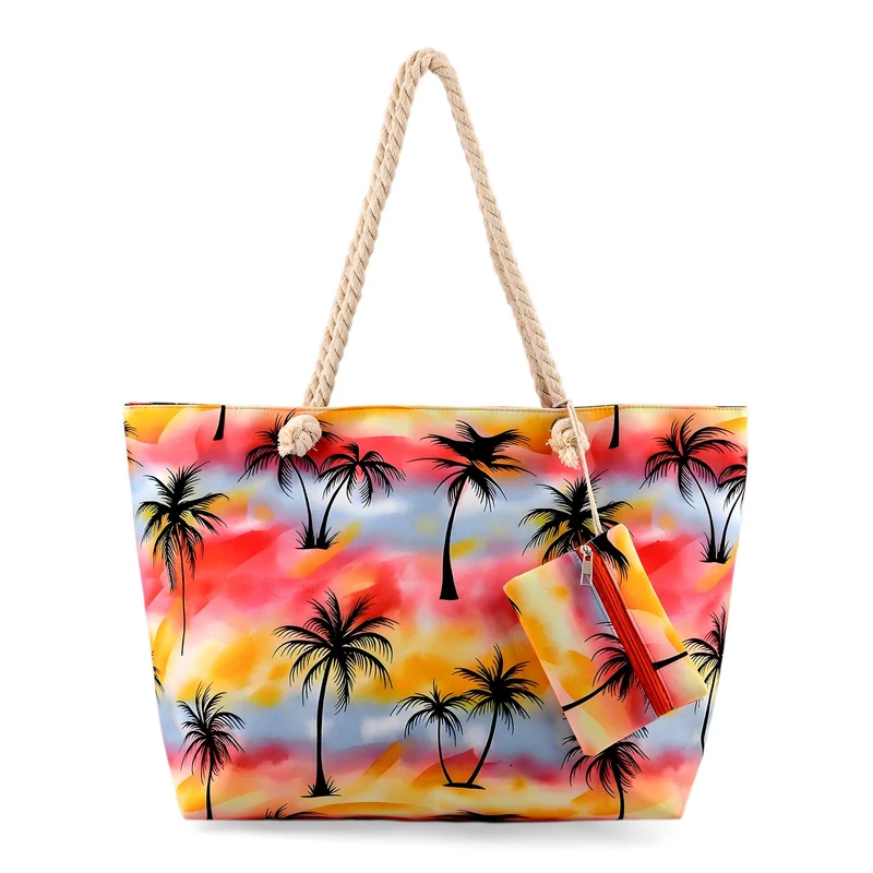 2er Set Sommertaschen, Blumenprint, 56 x 36 x 16 cm, Münzbeutel 15 x 12 cm, Prilblume