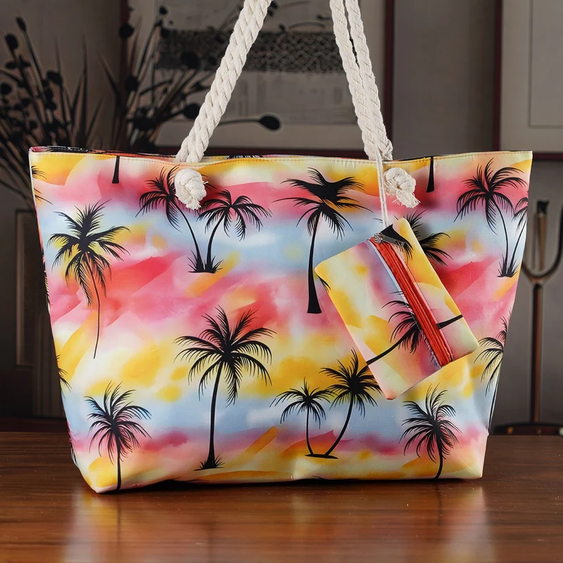 2er Set Sommertaschen, Blumenprint, 56 x 36 x 16 cm, Münzbeutel 15 x 12 cm, Prilblume