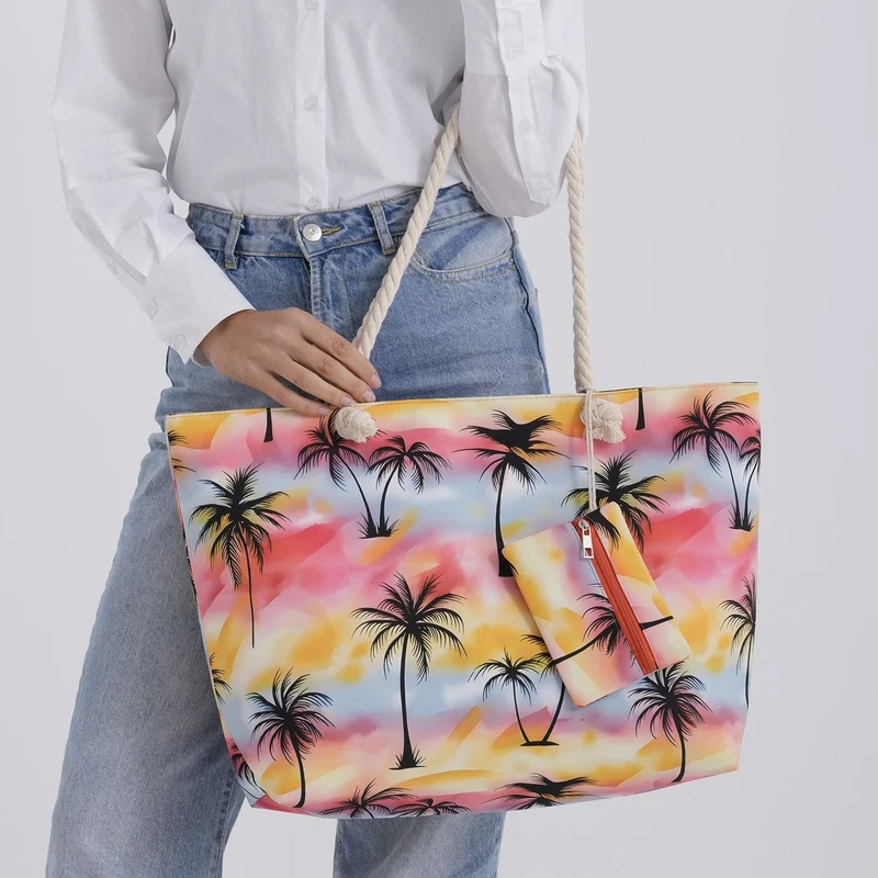 2er Set Sommertaschen, Blumenprint, 56 x 36 x 16 cm, Münzbeutel 15 x 12 cm, Prilblume