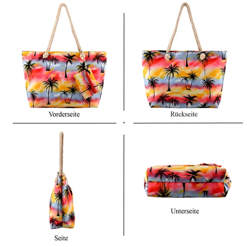 2er Set Sommertaschen, Blumenprint, 56 x 36 x 16 cm, Münzbeutel 15 x 12 cm, Prilblume