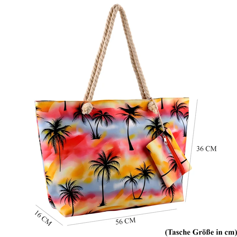 2er Set Sommertaschen, Blumenprint, 56 x 36 x 16 cm, Münzbeutel 15 x 12 cm, Prilblume