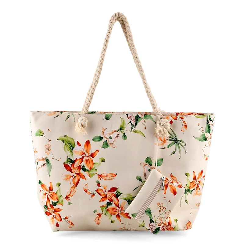 2er Set Sommertaschen, Blumenprint, 56 x 36 x 16 cm, Münzbeutel 15 x 12 cm, Prilblume