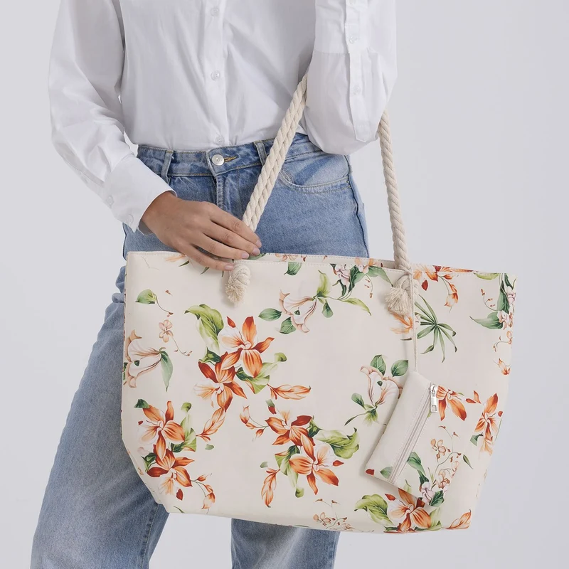 2er Set Sommertaschen, Blumenprint, 56 x 36 x 16 cm, Münzbeutel 15 x 12 cm, Prilblume