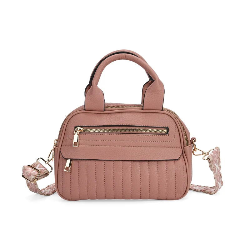 Crossbody-Tasche mit Mehrfachfächern, Kunstleder, 25 x 9 x 18 cm, Rosa