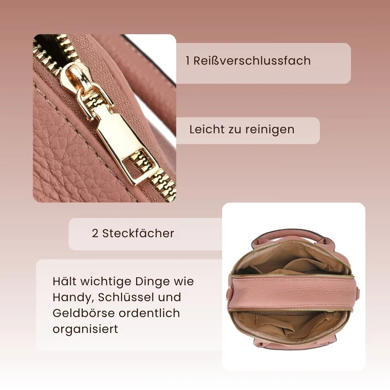 Crossbody-Tasche mit Mehrfachfächern, Kunstleder, 25 x 9 x 18 cm, Rosa
