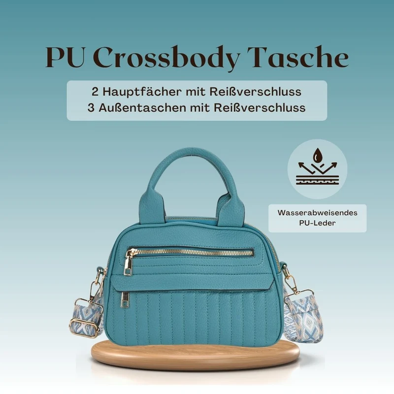 Crossbody-Tasche mit Mehrfachfächern, Kunstleder, 25 x 9 x 18 cm, Rosa
