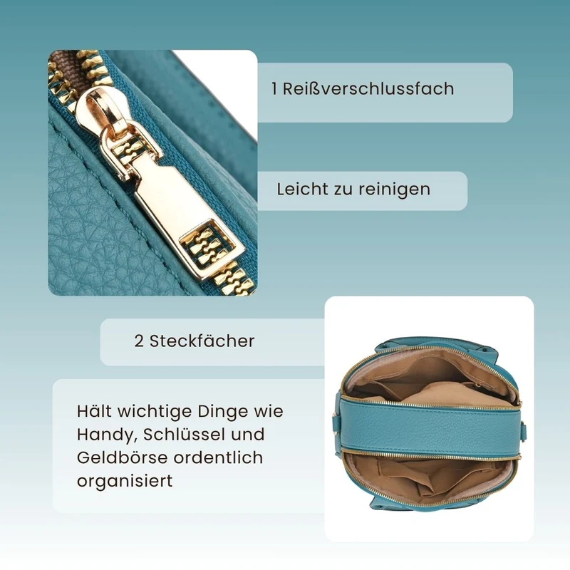 Crossbody-Tasche mit Mehrfachfächern, Kunstleder, 25 x 9 x 18 cm, Rosa