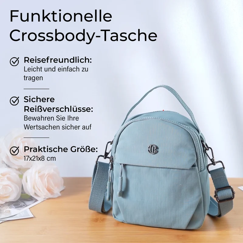 Praktische Nylon-Crossbody-Bag mit mehreren Fächern, ca. 17x21x8 cm, Rot