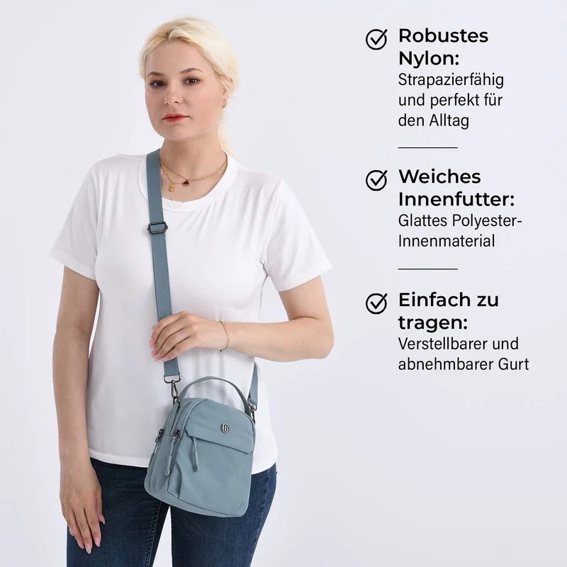 Praktische Nylon-Crossbody-Bag mit mehreren Fächern, ca. 17x21x8 cm, Rot