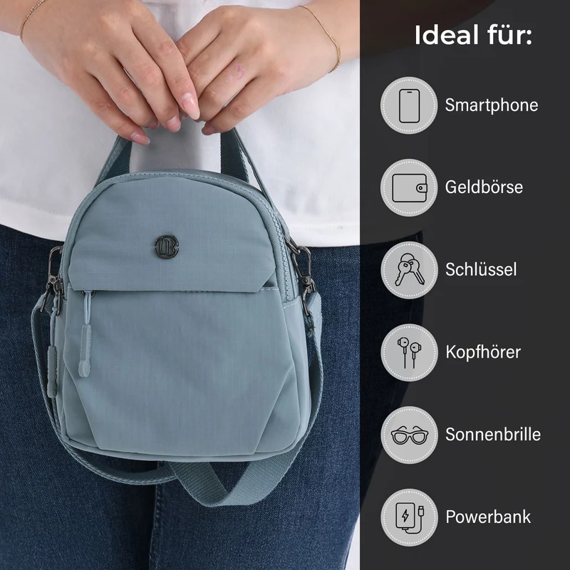 Praktische Nylon-Crossbody-Bag mit mehreren Fächern, ca. 17x21x8 cm, Rot