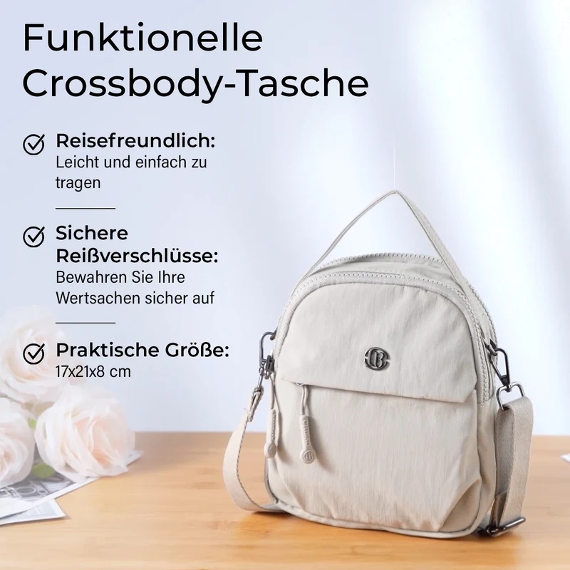 Praktische Nylon-Crossbody-Bag mit mehreren Fächern, ca. 17x21x8 cm, Rot