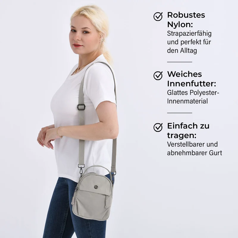 Praktische Nylon-Crossbody-Bag mit mehreren Fächern, ca. 17x21x8 cm, Rot