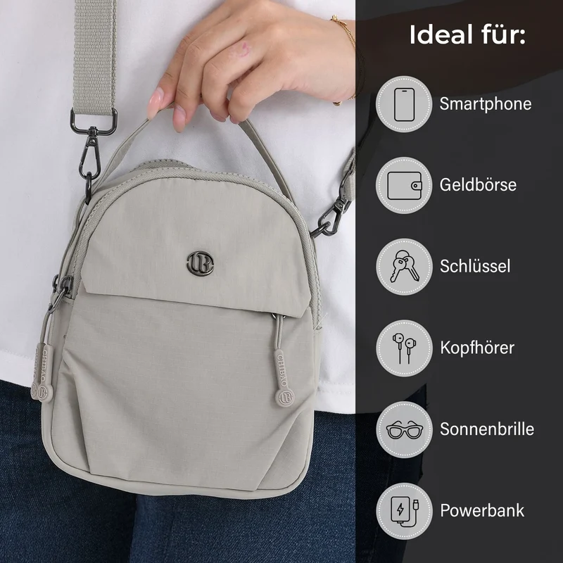 Praktische Nylon-Crossbody-Bag mit mehreren Fächern, ca. 17x21x8 cm, Rot