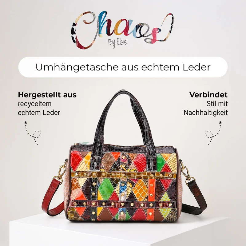 Chaos by Elsie, Crossbody-Tasche aus echtem Leder, Multicolor mit Krokoprägung, RFID-Schutz und Mini-Taschenlampe, ca. 31,5x17,5x19,5 cm